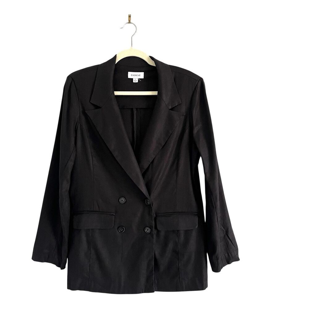 Evereve Brandi Linen Blazer Black Sz Small minimalist casual Chic classic Jacket - Picture 2 of 10